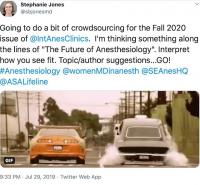 Going to do a bit of crowdsourcing for the Fall 2020 issue of @IntAnesClinics.I'm thinking something along the ines of "The Future of Anesthesiology." Interpret how you see fit.  Topic/author suggestions...GO!